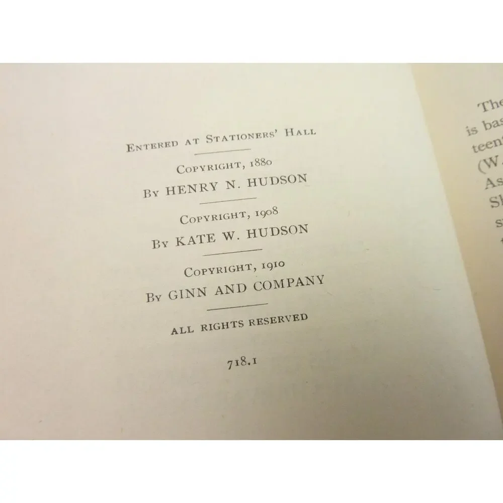 Vintage 1910 The New Hudson Shakespeare Midsummer Nights Dream Hardcover Book